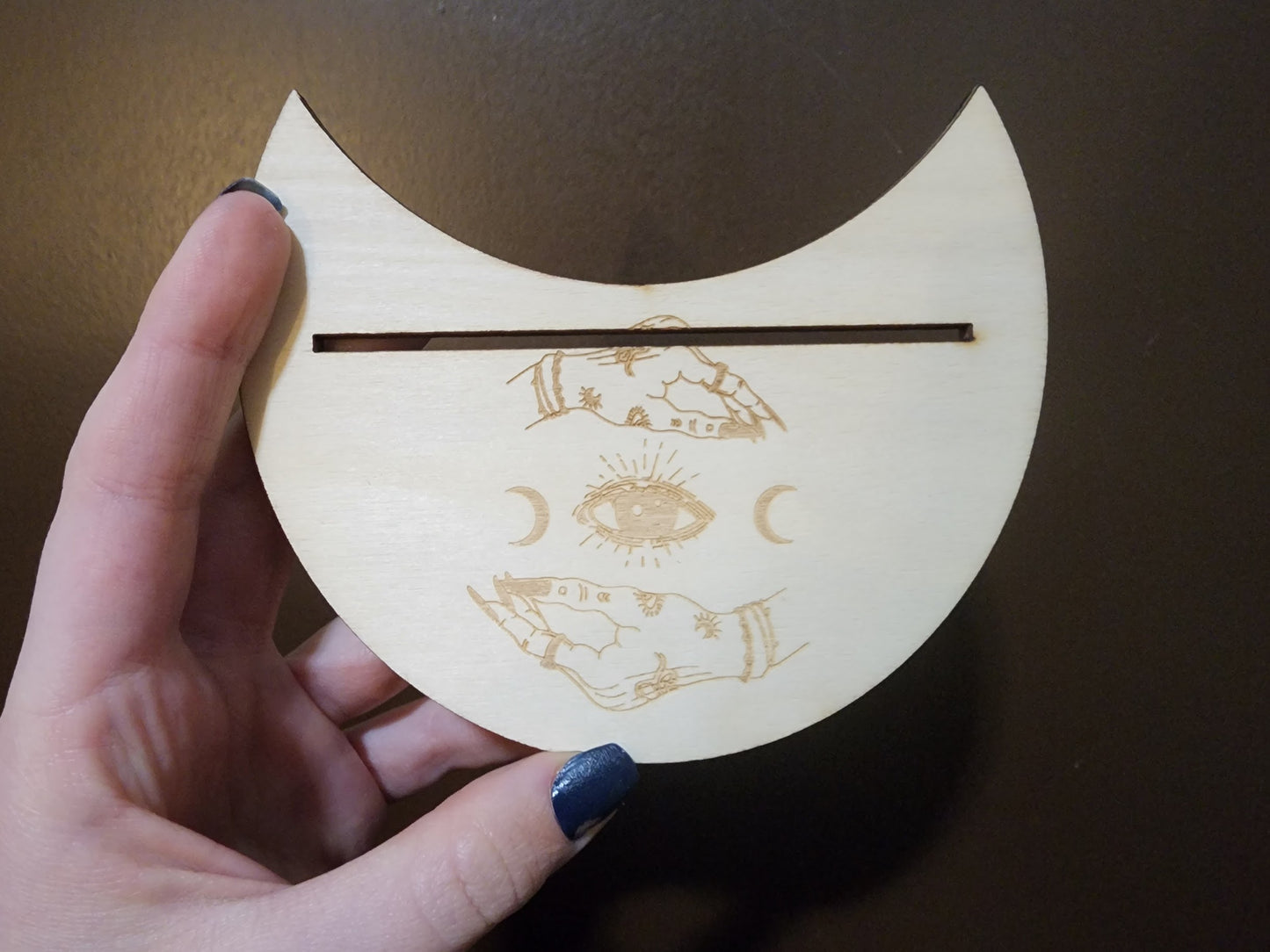 Wooden Moon-Shaped Tarot Card Stand