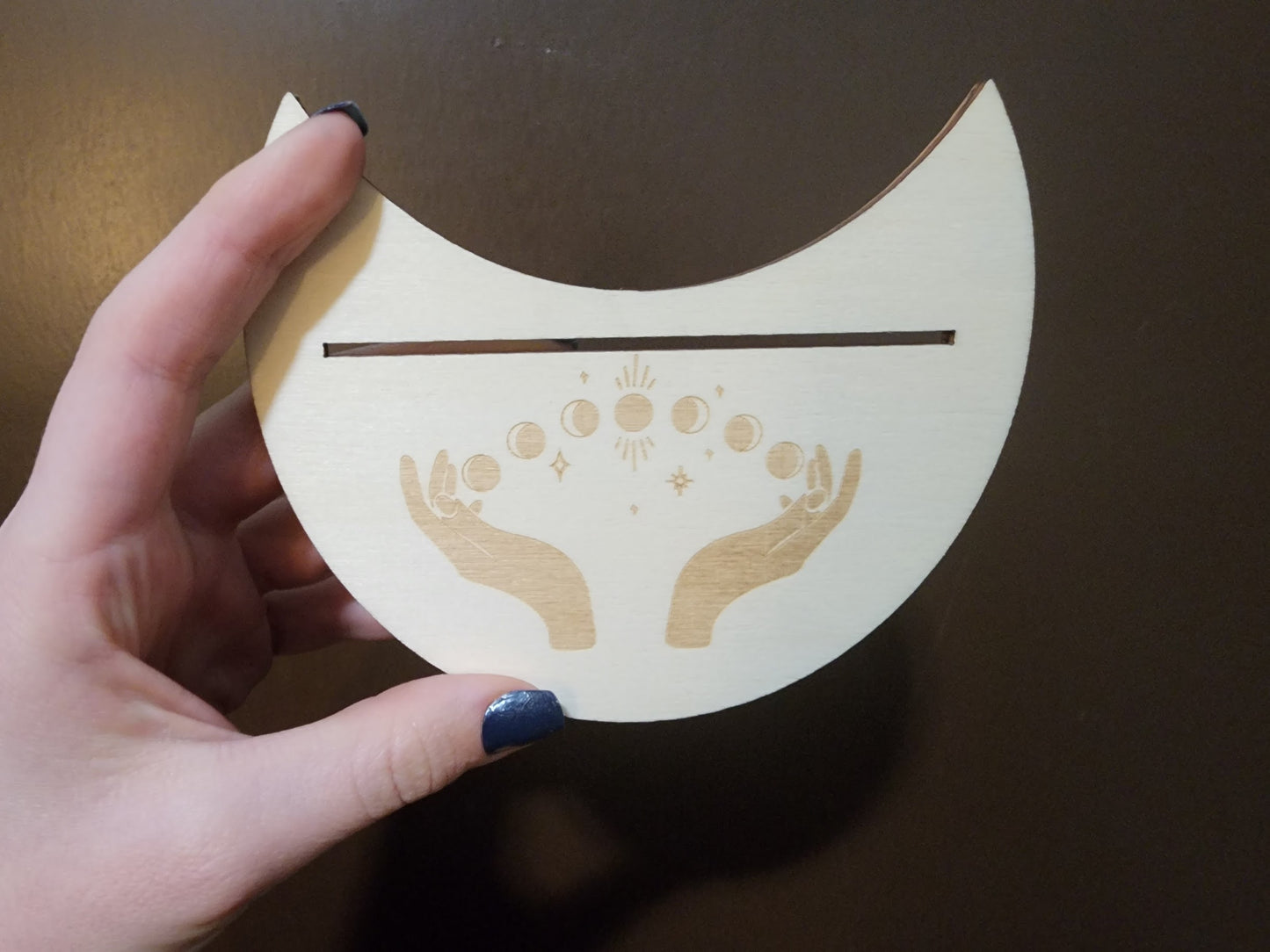 Wooden Moon-Shaped Tarot Card Stand