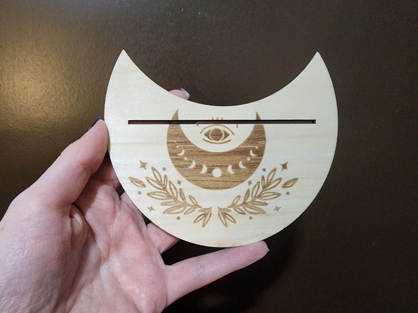 Wooden Moon-Shaped Tarot Card Stand
