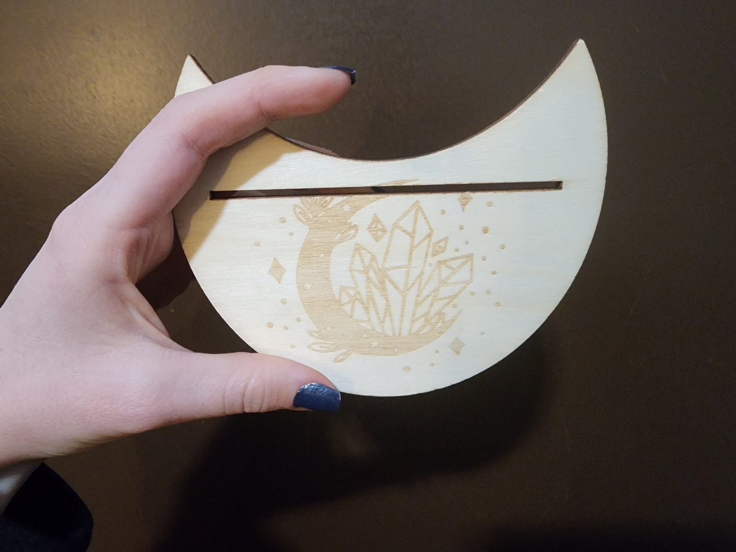 Wooden Moon-Shaped Tarot Card Stand