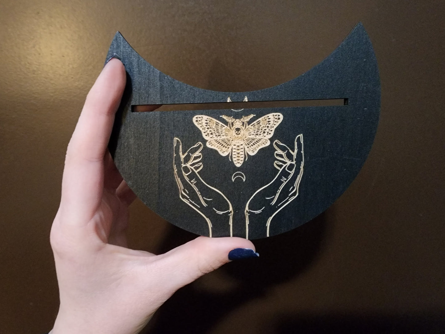 Wooden Moon-Shaped Tarot Card Stand