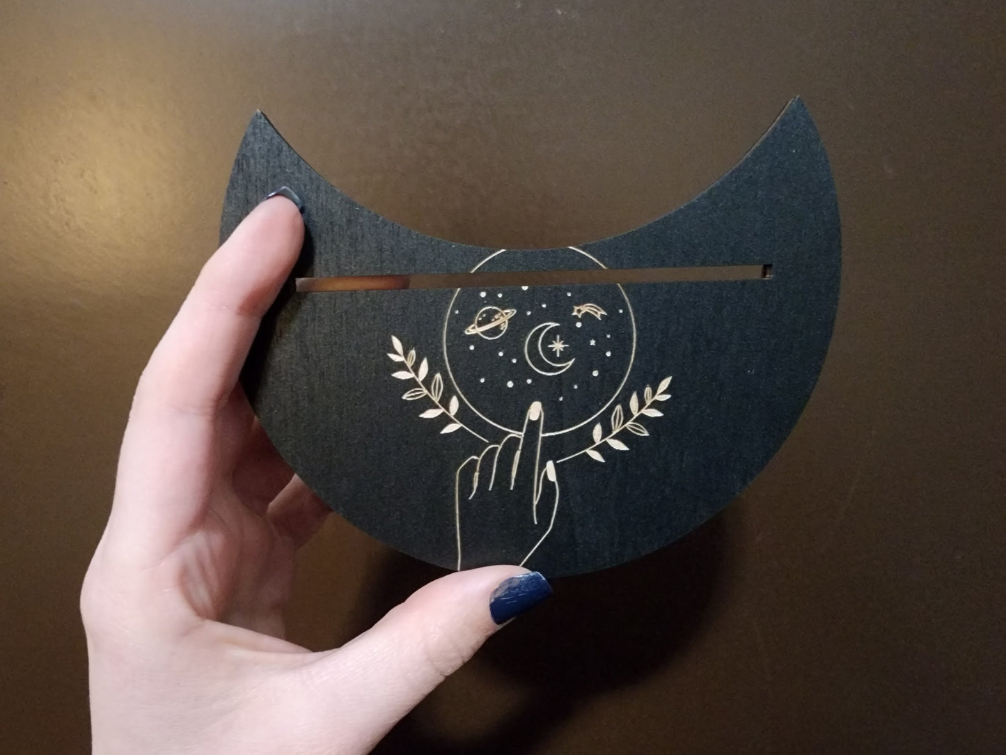 Wooden Moon-Shaped Tarot Card Stand