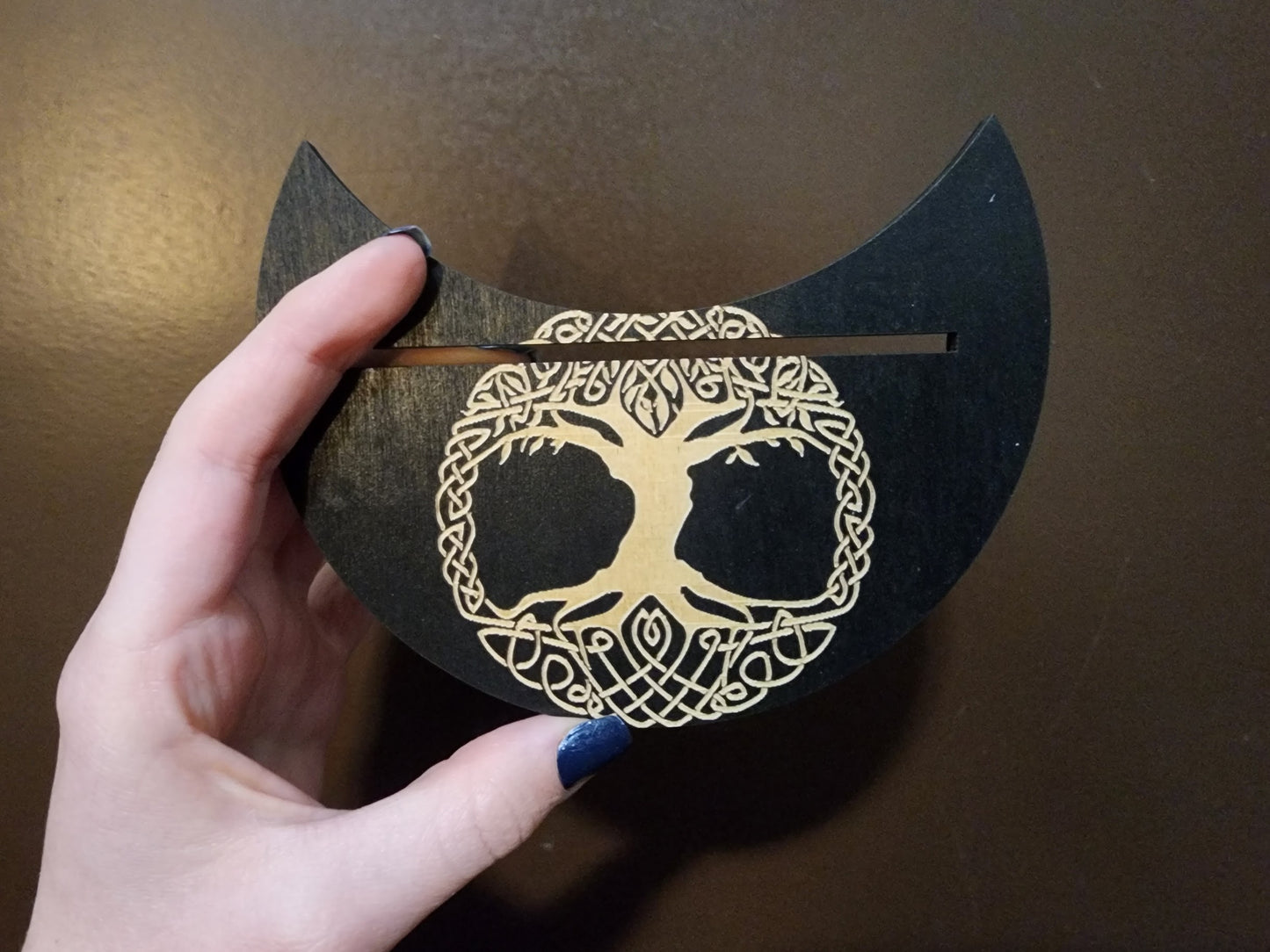 Wooden Moon-Shaped Tarot Card Stand