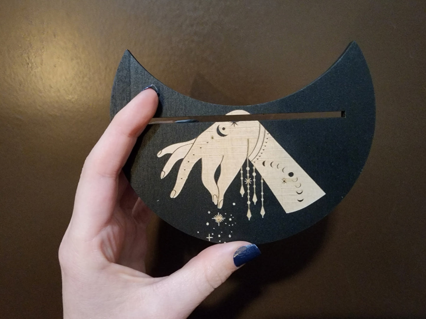 Wooden Moon-Shaped Tarot Card Stand