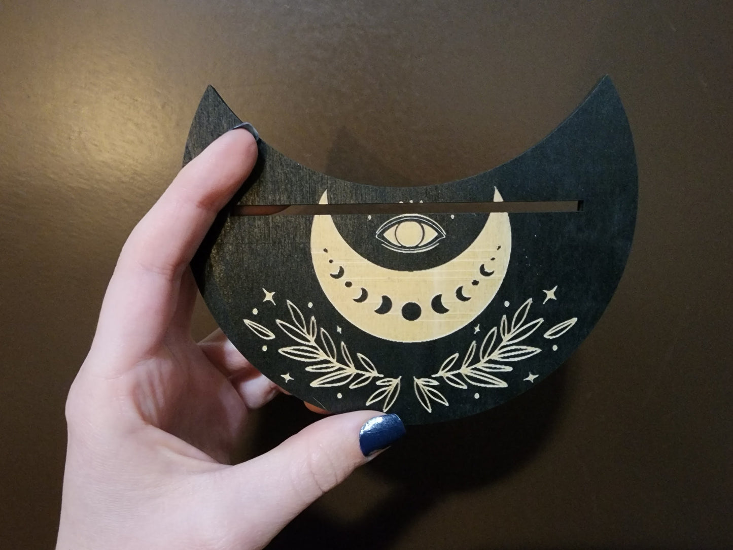 Wooden Moon-Shaped Tarot Card Stand