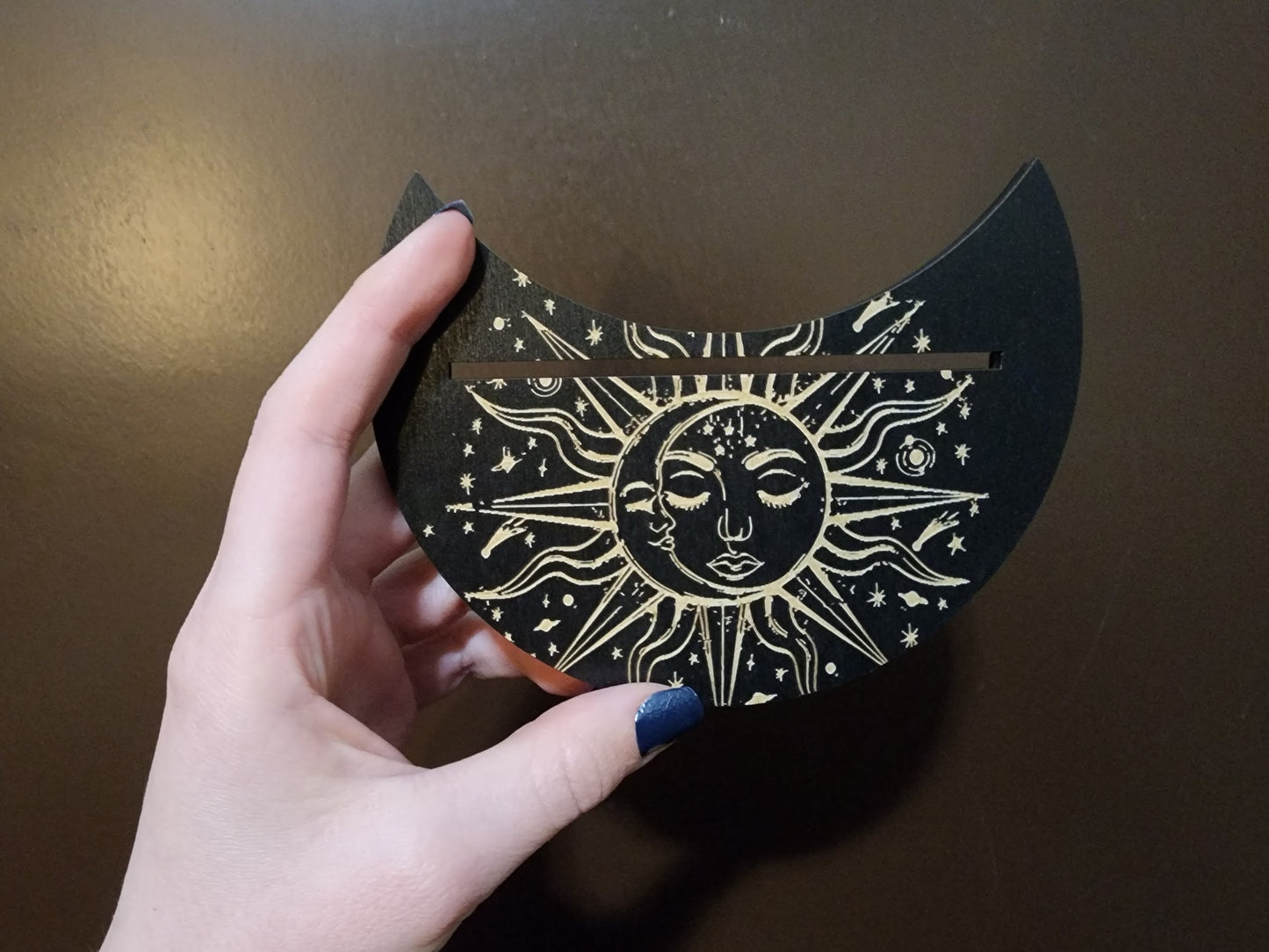 Wooden Moon-Shaped Tarot Card Stand