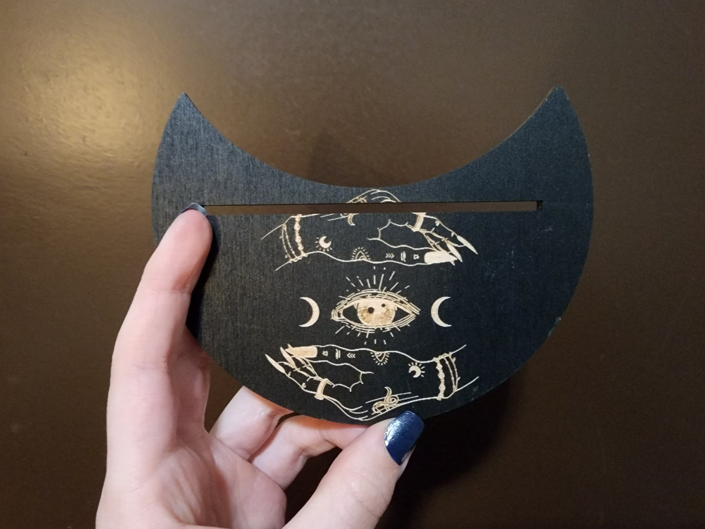 Wooden Moon-Shaped Tarot Card Stand