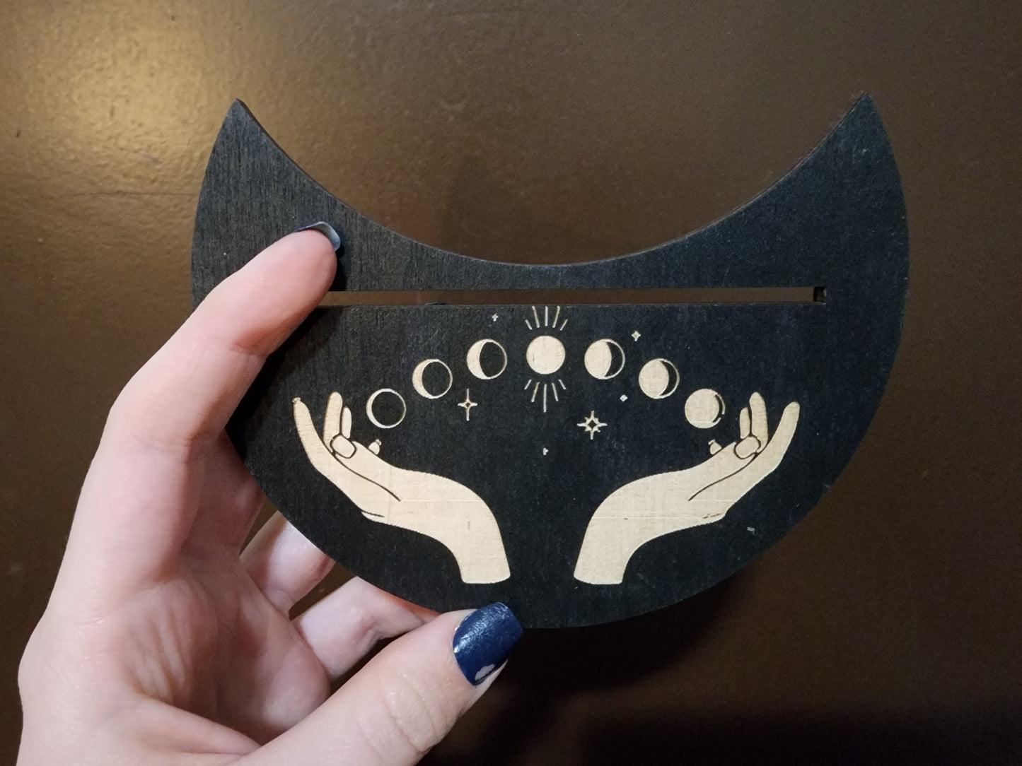 Wooden Moon-Shaped Tarot Card Stand