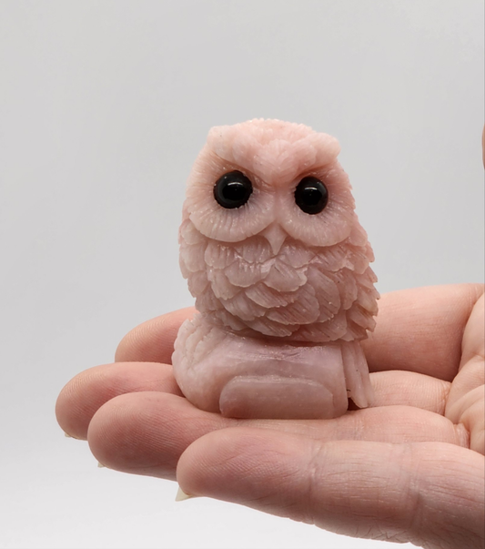 Hand Carved Pink Opal Owl